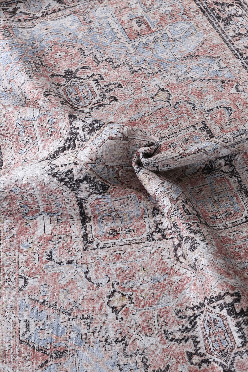 Annabel Distressed Vintage Terracotta & Sky Blue Rug - VITAL 2664-07 (with fringe)