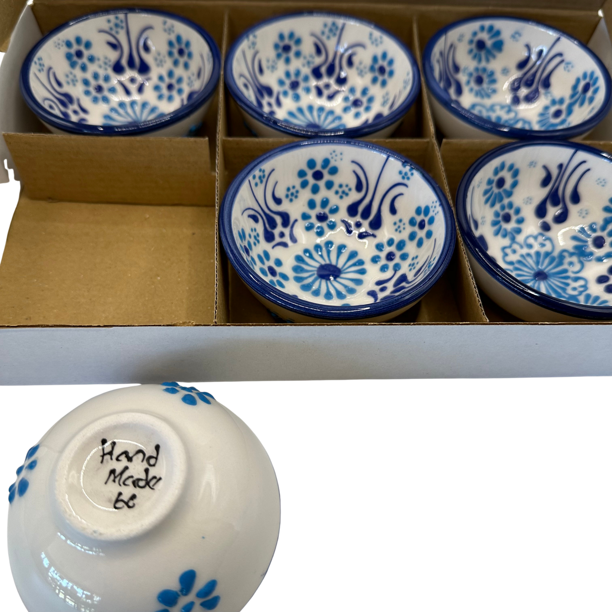 Handmade Turkish Ceramic Bowl Set – 5cm Blue Iznik Floral Design