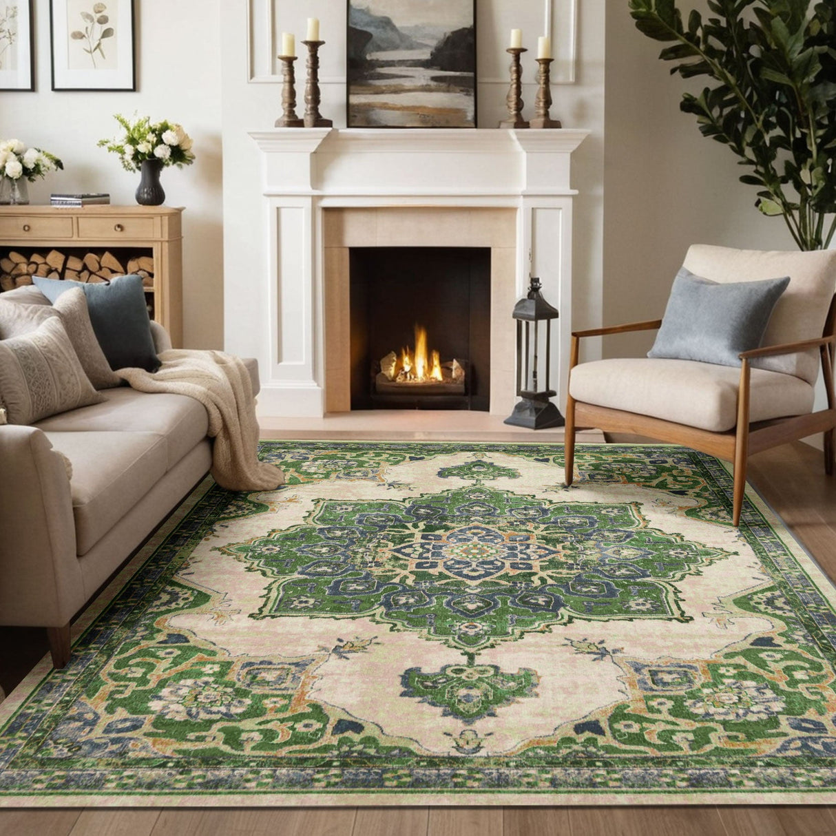 Emerald Green Vintage Medallion Rug