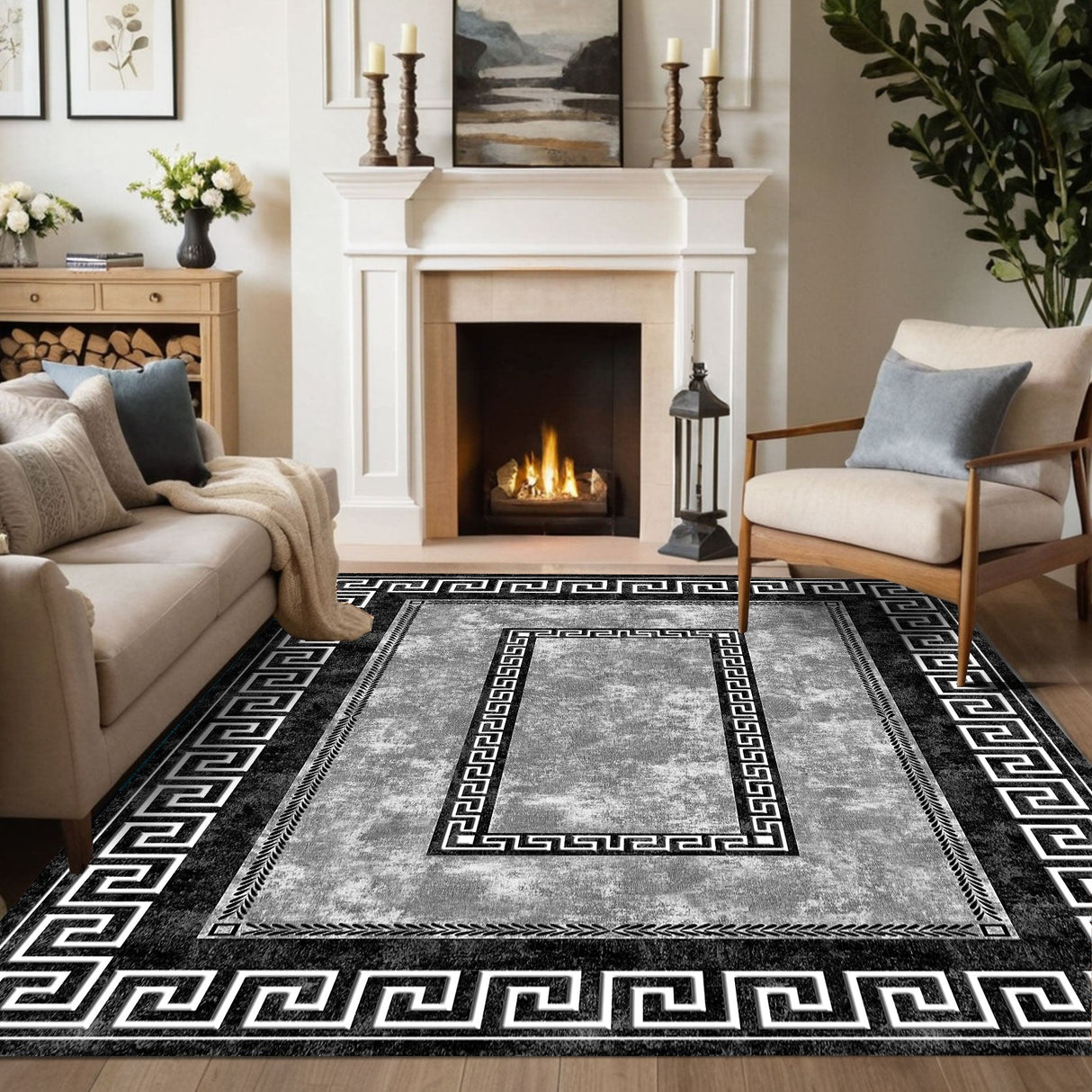 Greek Key Border Rug