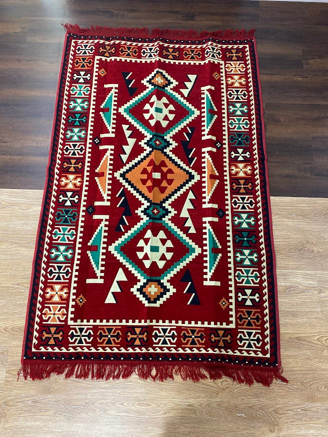 Turkish Cotton Rug Kilim - Red