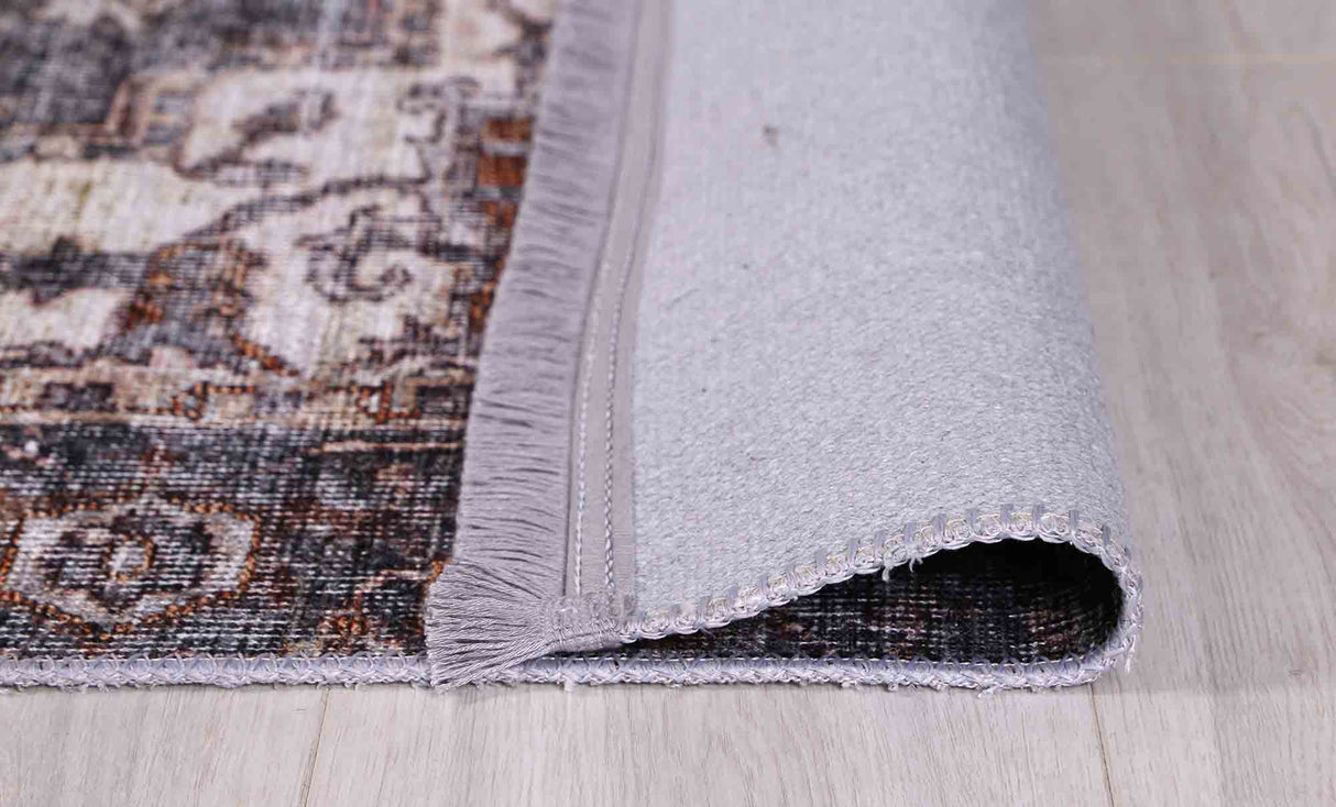 Vintage Crown Rust Washable Round Medallion Rug