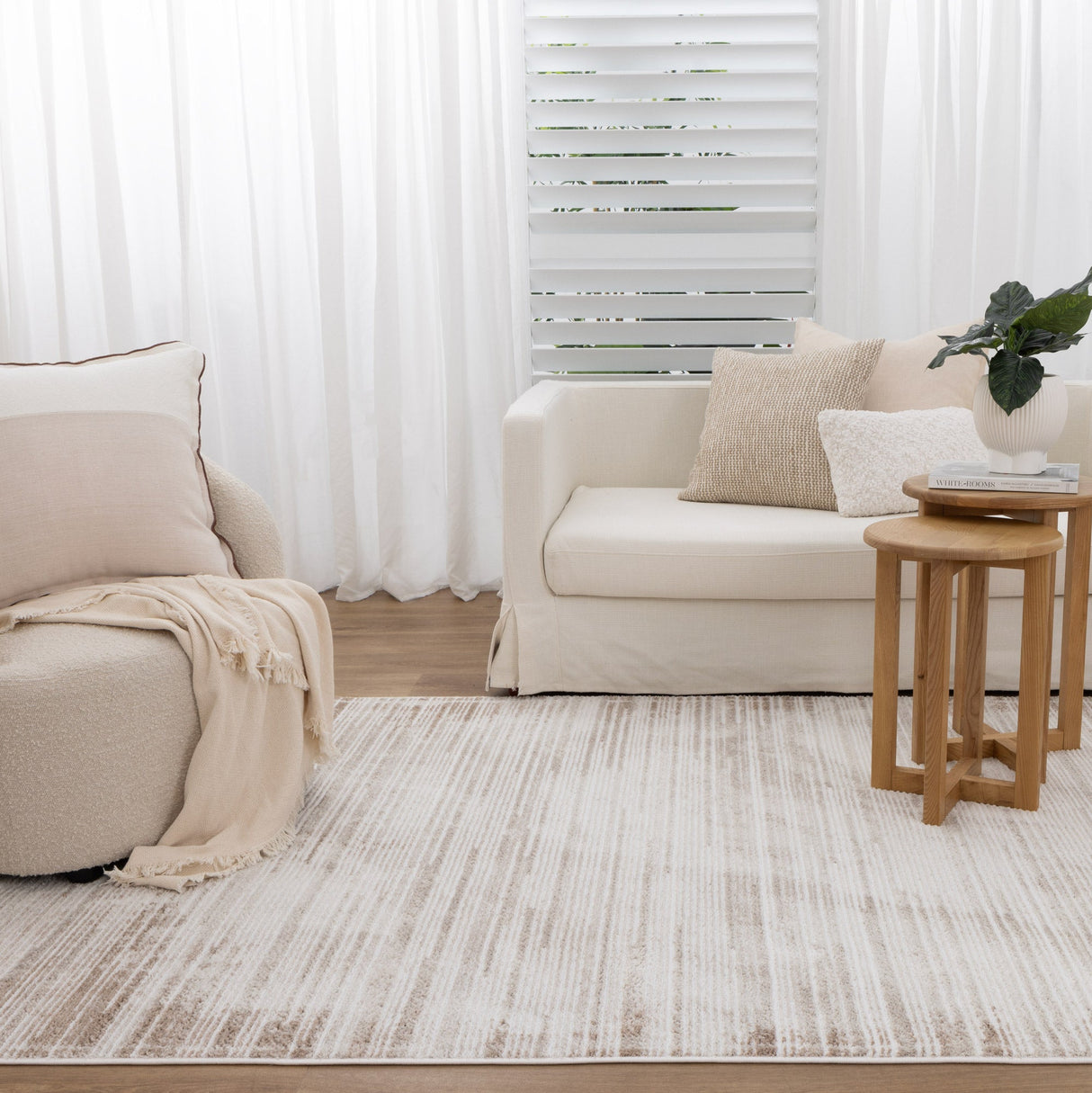 Wellington Distressed Lines Beige Textured Rug