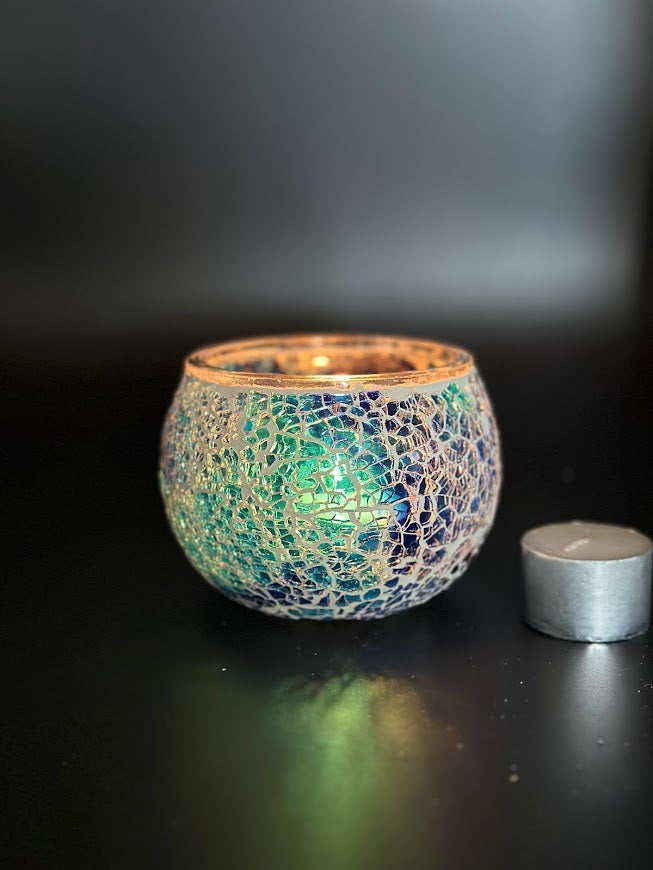 Mosaic Candle Holders - Blue Crackle