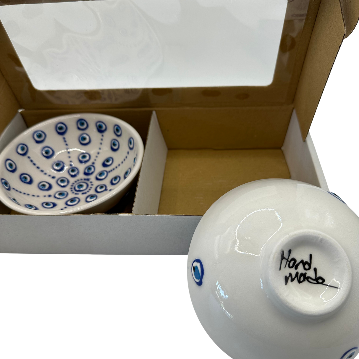 Handmade Turkish Ceramic Bowl Set – 10 cm Evil Eye Design