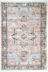 Annabel Distressed Vintage Terracotta & Sky Blue Rug - VITAL 2664-07 (with fringe)