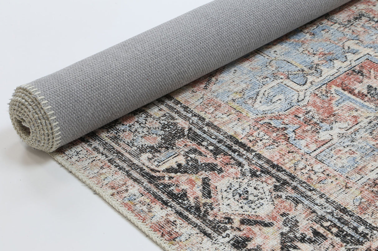 Annabel Distressed Vintage Terracotta & Sky Blue Rug - VITAL 2664-07 (with fringe)