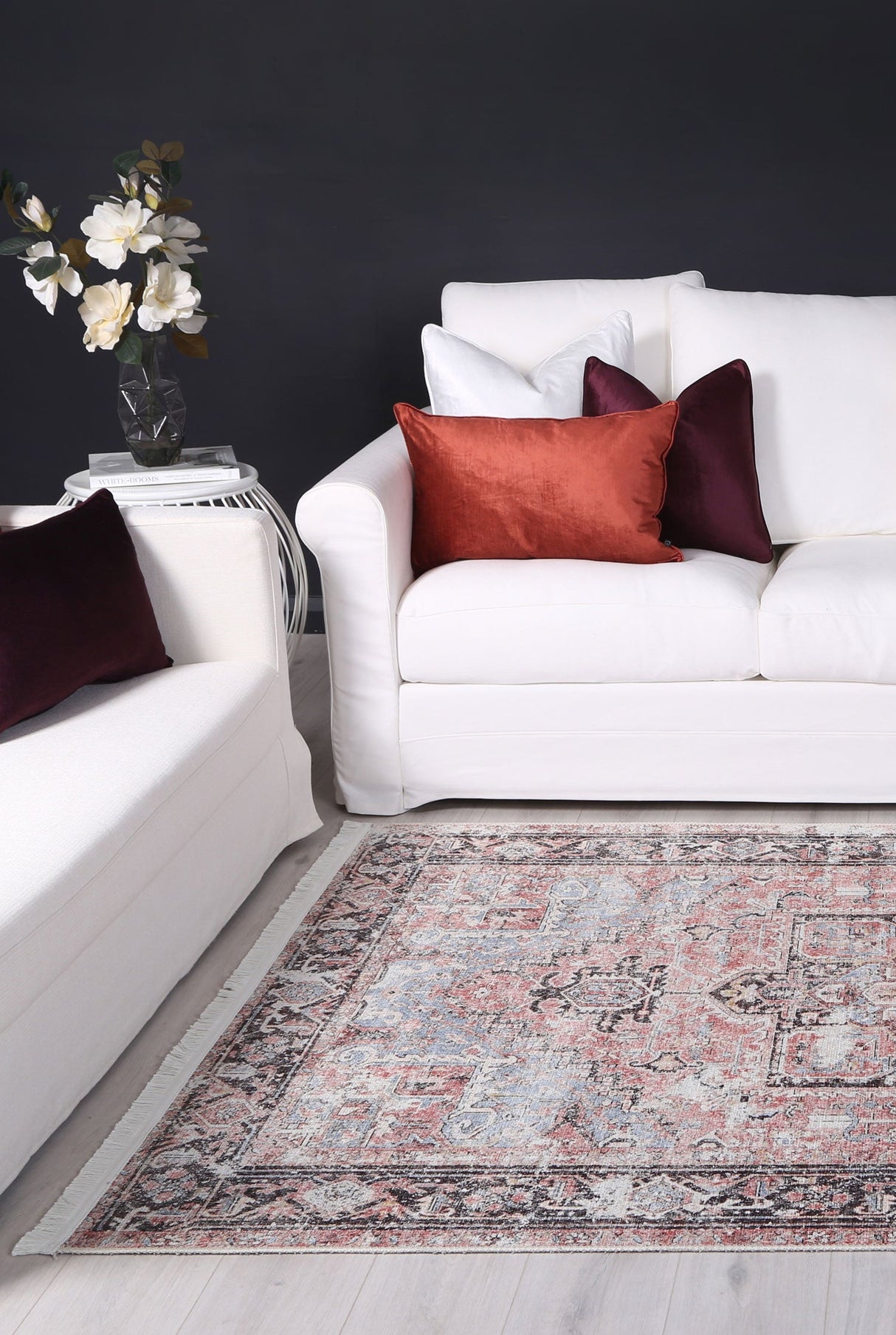 Annabel Distressed Vintage Terracotta & Sky Blue Rug - VITAL 2664-07 (with fringe)