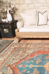 Distressed Louvre Rustic Blue Washable Rug - VITAL 3181-00