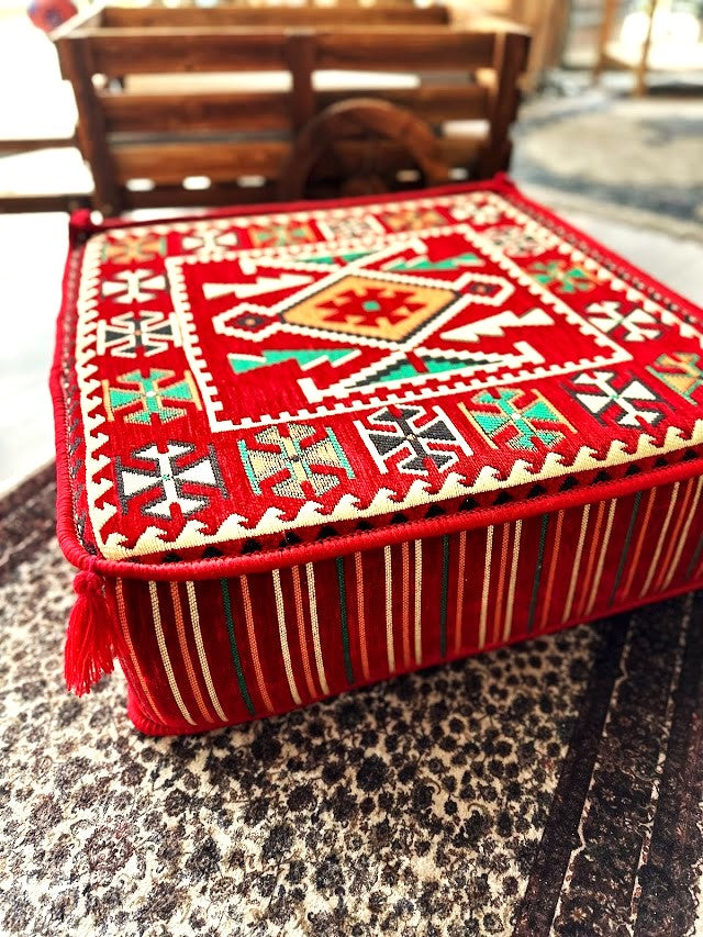 Ottoman Floor Cushion 60x60 - Red Rhombus