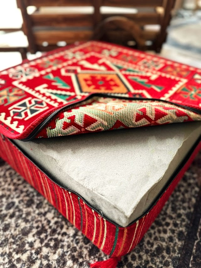 Ottoman Floor Cushion 60x60 - Red Rhombus