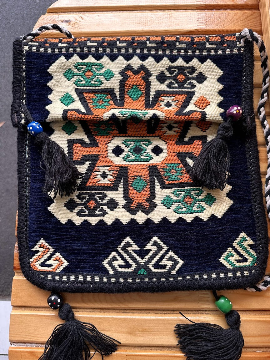 Unisex Kilim Messenger Bag Black