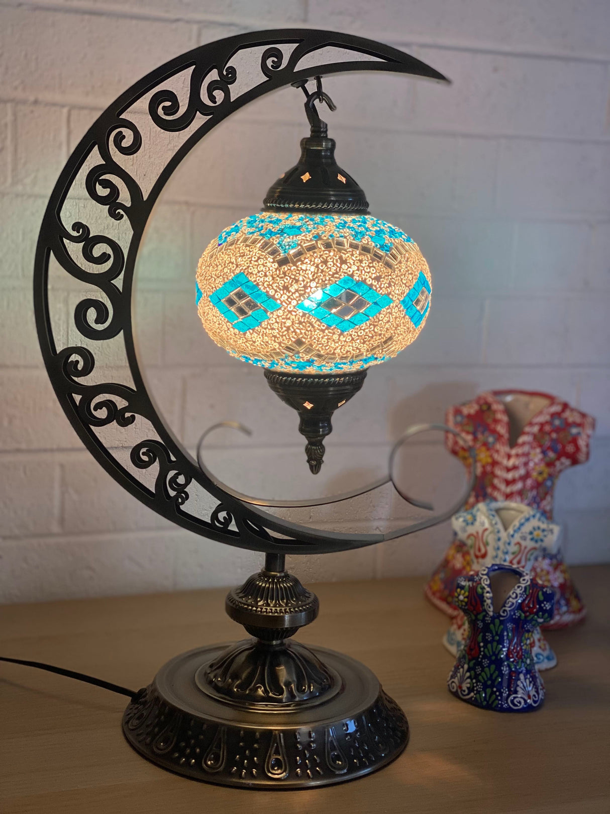 Crescent Moon Lamps - White & Turquoise