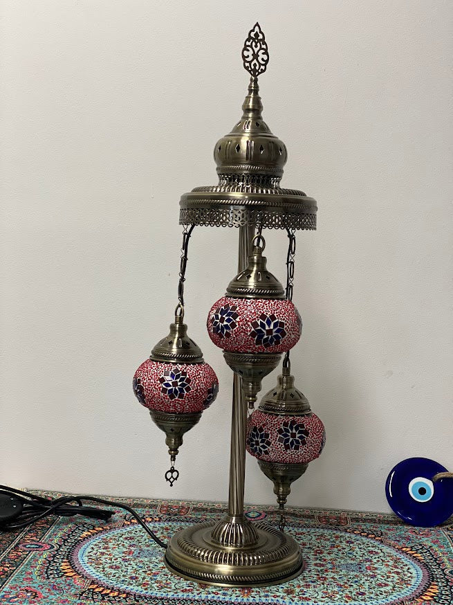 Turkish Floor Lamps 3 Pieces - Red-Blue Flower