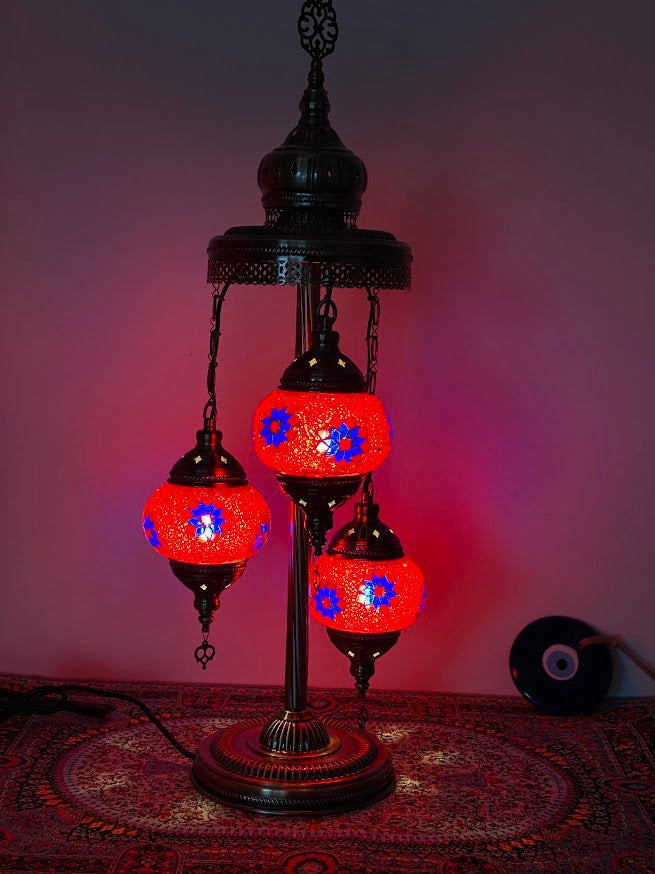 Turkish Floor Lamps 3 Pieces - Red-Blue Flower