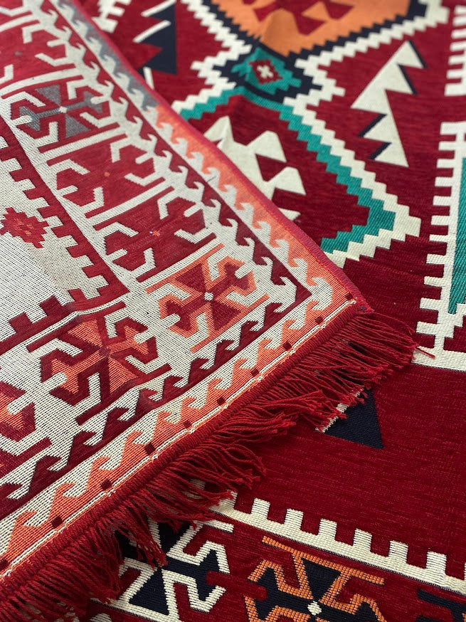 Turkish Cotton Rug Kilim - Red