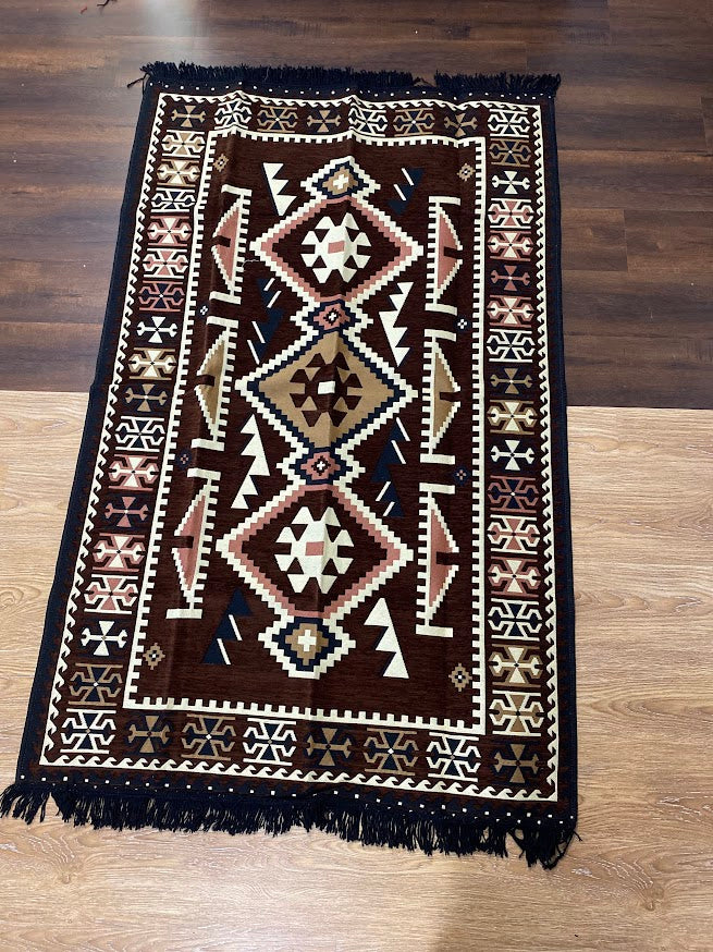 Turkish Cotton Rug Kilim - Brown
