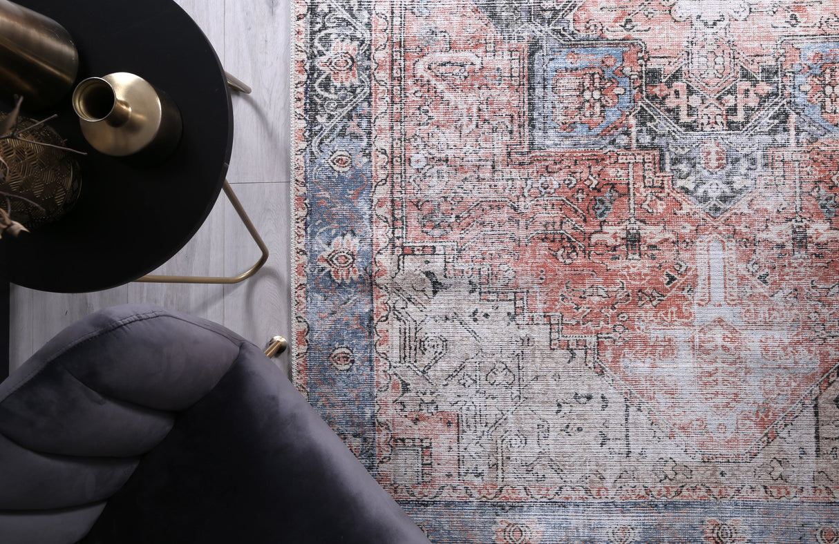 Heritage Crown Terracotta-Sky Washable Rug