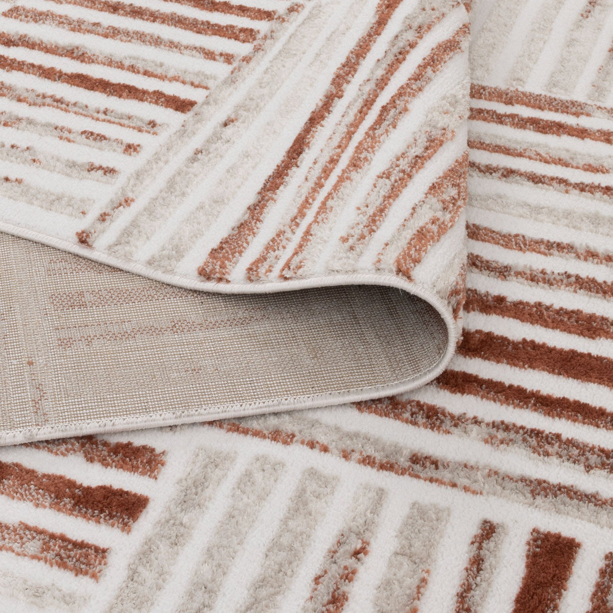 Wellington Geometric Lines Rust Rug - W004