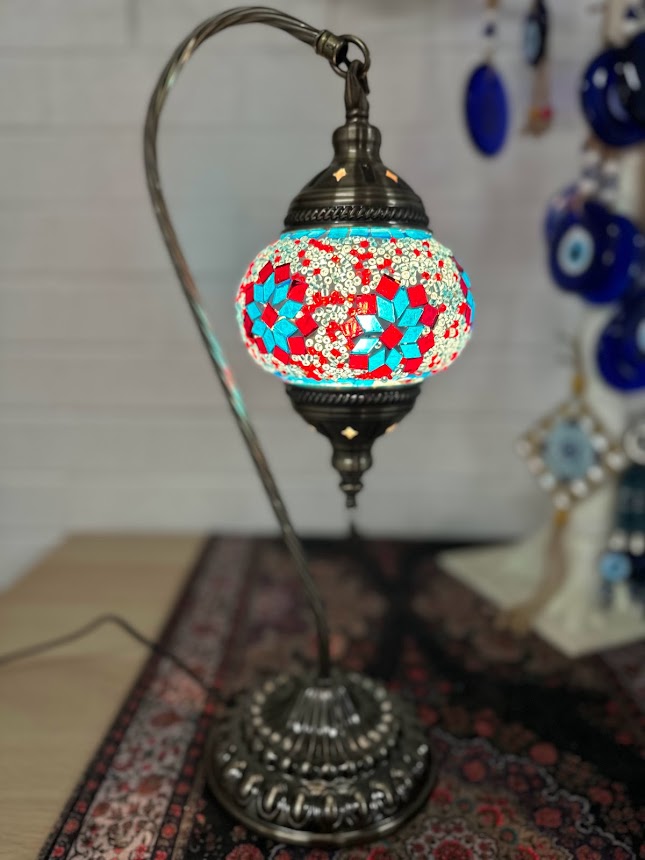 Swan Lamps Mosaics - Aqua Red Flower
