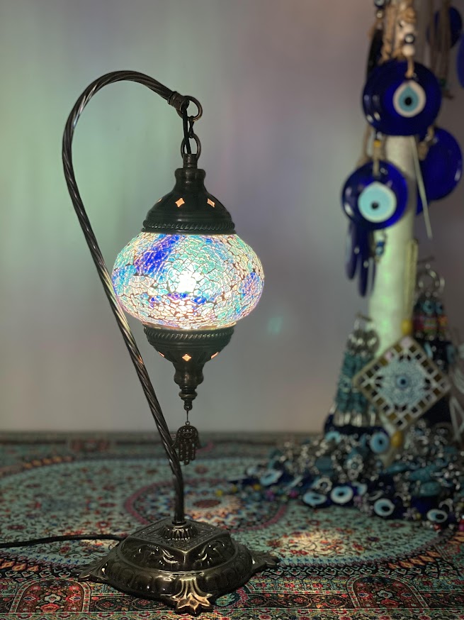 Swan Lamps - Blue Crackle