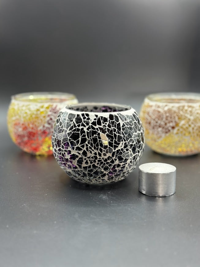 Mosaic Candle Holders - Maroon Crackle