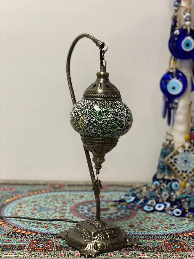 Swan Lamps - Green Yellow Crackle