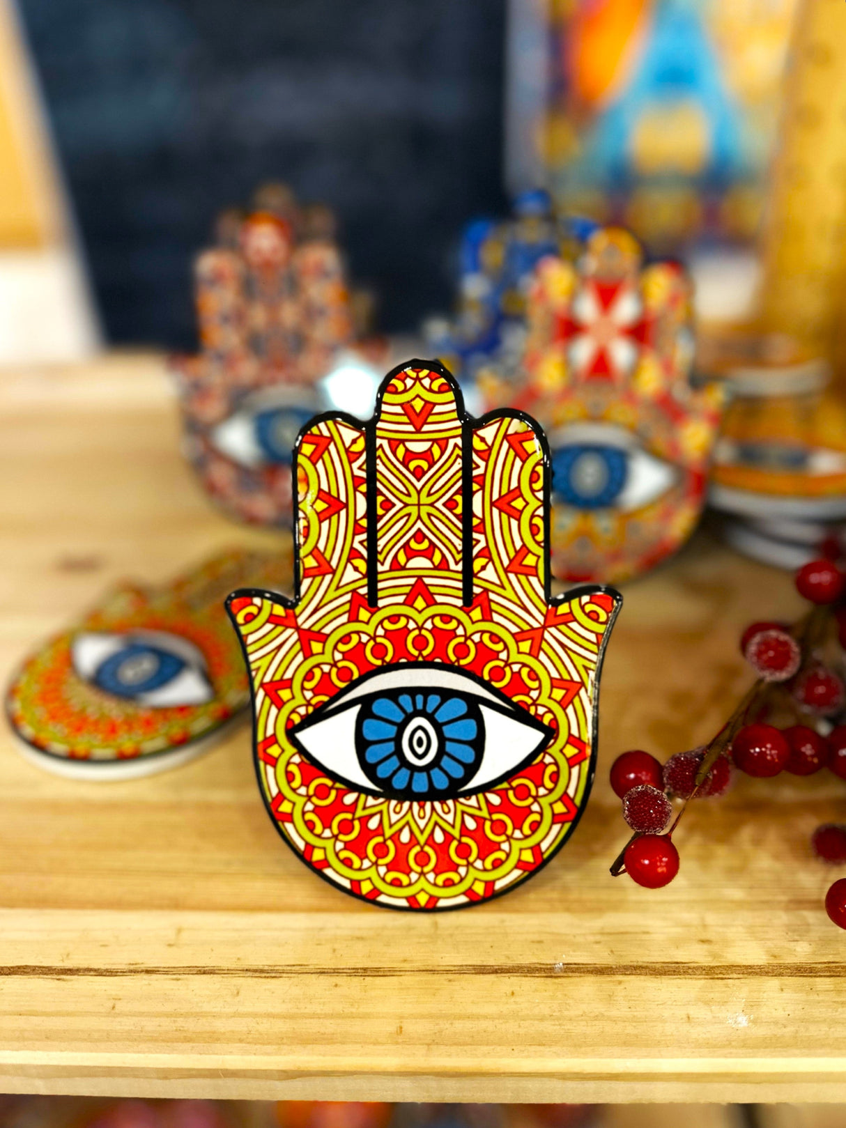 Hamsa Hand - Orange & Green