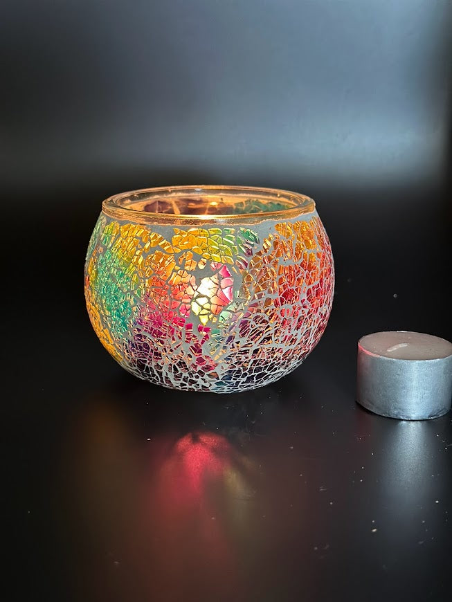 Mosaic Candle Holders - Rainbow Crackle